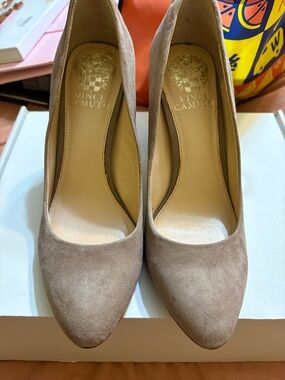 Vince Camuto Taupe Suede Pointed-Toe Pumps